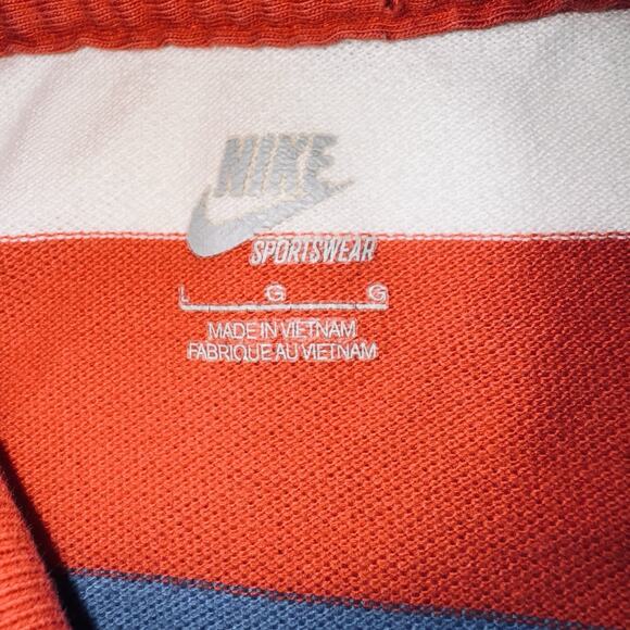 Nike Sportswear Men LG Red Blue White Stripe Polo Shirt Pinwheel Logo Cotton - Picture 5 of 8